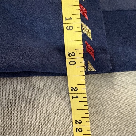 Bojo Western Style Aztec Embroidered Fringe Jacket-Suede Look Navy Blue- Size M - Picture 14 of 16